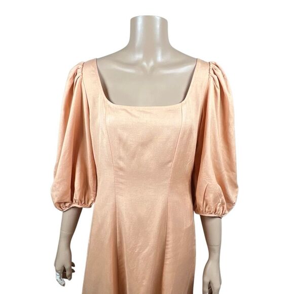 NWT Loeffler Randall Carmina Curve Seam Puff Sleeve Dress Cipria Peach Size 4 (0 - Picture 4 of 15